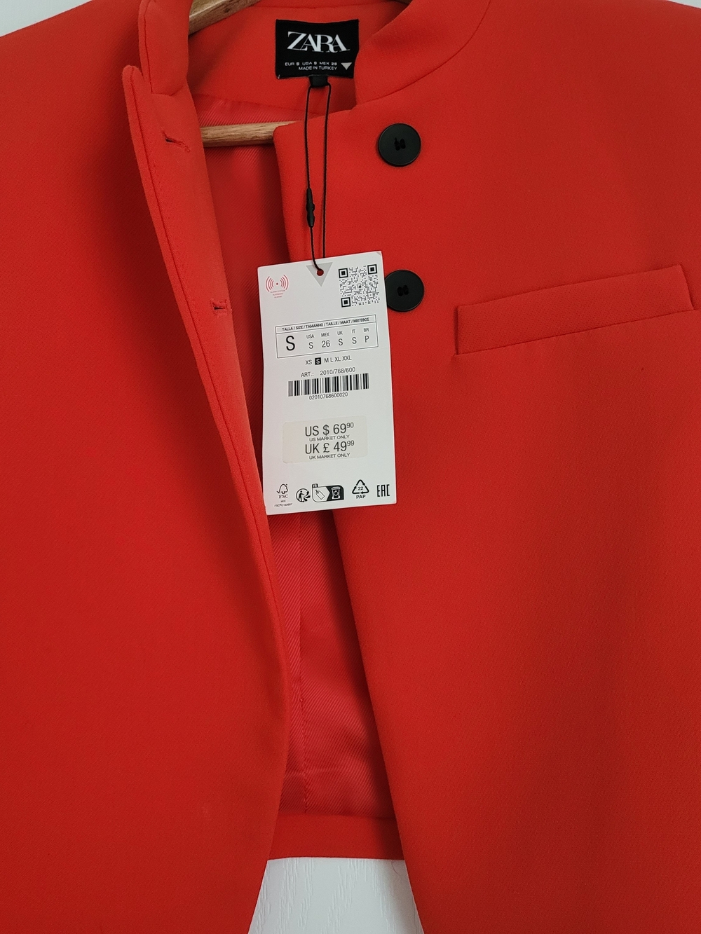 Zara Cropped Red Collarless Blazer Jacket - Picture 4 of 14